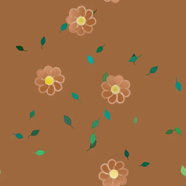 Hermosa Composición Con Flores Colores Simples Hojas Verdes Fondo Ilustración — Vector de stock