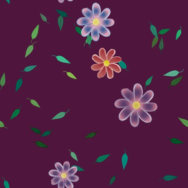 Composición Diseño Con Flores Simples Hojas Verdes Ilustración Vectorial — Vector de stock