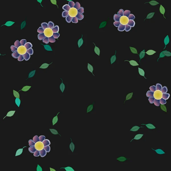 Composition Design Avec Fleurs Simples Feuilles Vertes Illustration Vectorielle — Image vectorielle