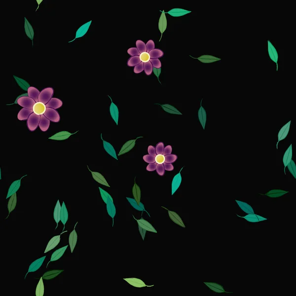 Modèle Vectoriel Avec Des Fleurs Colorées Simples Des Feuilles Vertes — Image vectorielle