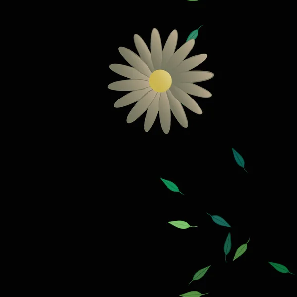 Bloemen Met Groene Bladeren Vrije Samenstelling Vector Illustratie — Stockvector