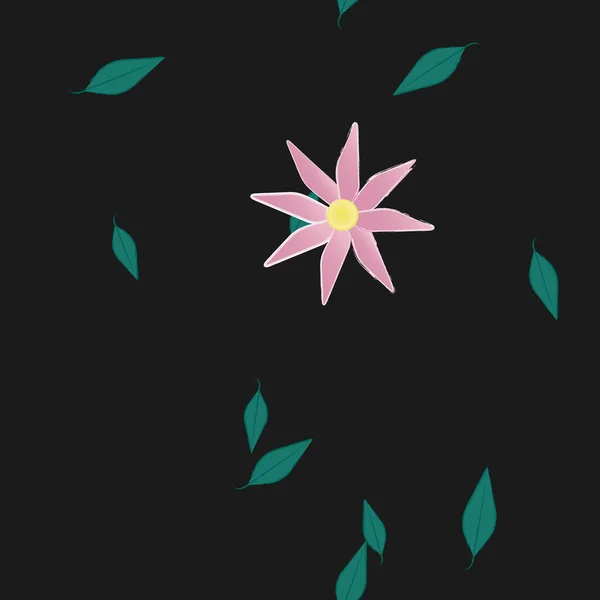 Flores Con Hojas Verdes Composición Libre Ilustración Vectorial — Vector de stock