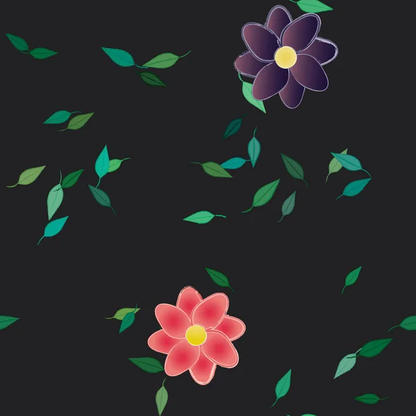 Composição Design Com Flores Simples Folhas Verdes Ilustração Vetorial — Vetor de Stock