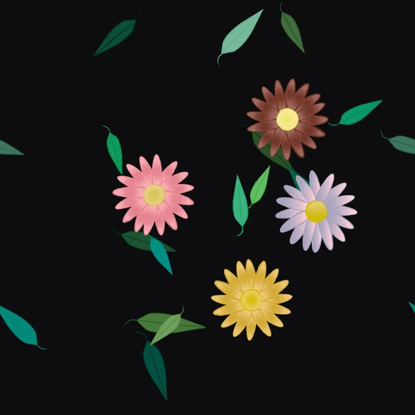 Composición Diseño Con Flores Simples Hojas Verdes Ilustración Vectorial — Archivo Imágenes Vectoriales