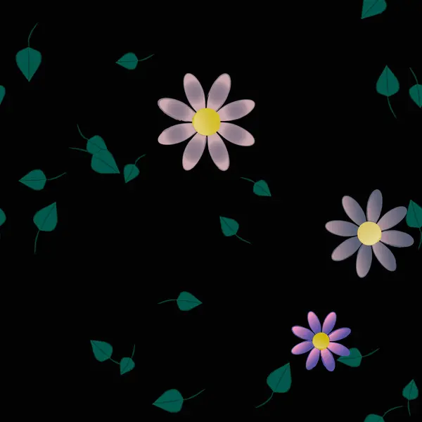 Hermosa Composición Con Flores Colores Simples Hojas Verdes Fondo Ilustración — Archivo Imágenes Vectoriales