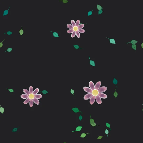 Fleurs Simples Avec Des Feuilles Vertes Composition Libre Illustration Vectorielle — Image vectorielle