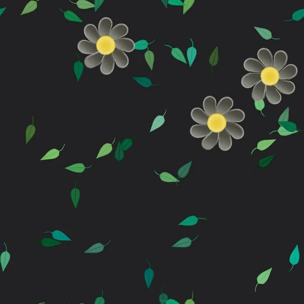 Flores Coloridas Folhas Verdes Fundo Ilustração Vetorial —  Vetores de Stock