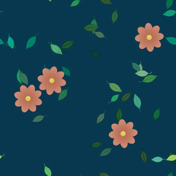 Flores Con Hojas Verdes Composición Libre Ilustración Vectorial — Archivo Imágenes Vectoriales