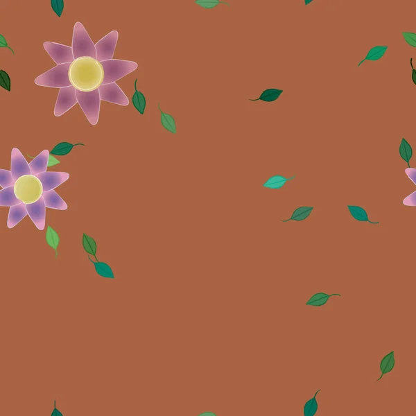 Plantilla Vector Con Flores Coloridas Simples Hojas Verdes — Archivo Imágenes Vectoriales