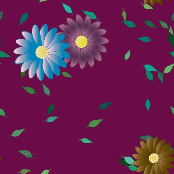 Fleurs Simples Avec Des Feuilles Vertes Composition Libre Illustration Vectorielle — Image vectorielle