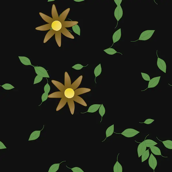 Fleurs Simples Avec Des Feuilles Vertes Composition Libre Illustration Vectorielle — Image vectorielle