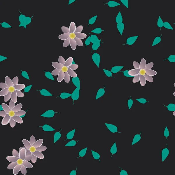 Composição Bonita Com Flores Coloridas Simples Folhas Verdes Fundo Ilustração — Vetor de Stock