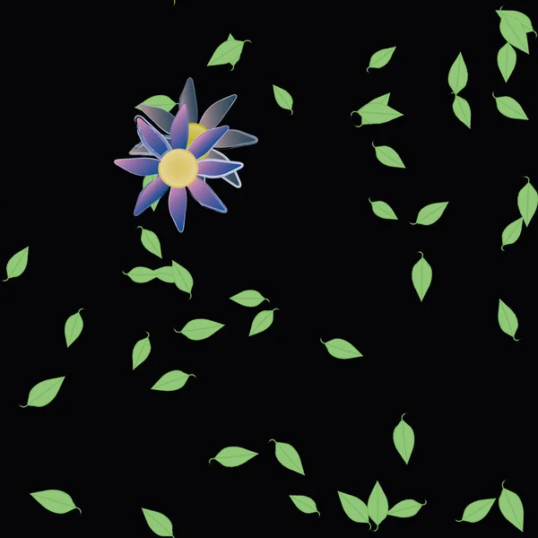 Flores Simples Con Hojas Verdes Composición Libre Ilustración Vectorial — Vector de stock