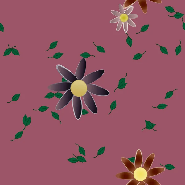 Mooie Compositie Met Eenvoudige Gekleurde Bloemen Groene Bladeren Achtergrond Vector — Stockvector