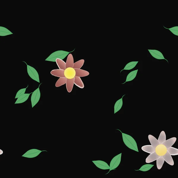 Flores Con Hojas Verdes Composición Libre Ilustración Vectorial — Vector de stock