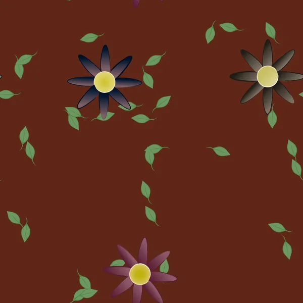 Fleurs Simples Avec Des Feuilles Vertes Composition Libre Illustration Vectorielle — Image vectorielle