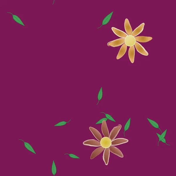 Enkle Blomster Med Grønne Blader Fri Sammensetning Vektorillustrasjon – stockvektor
