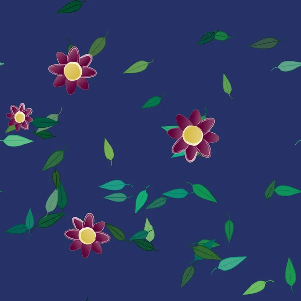 Modèle Vectoriel Avec Des Fleurs Colorées Simples Des Feuilles Vertes — Image vectorielle