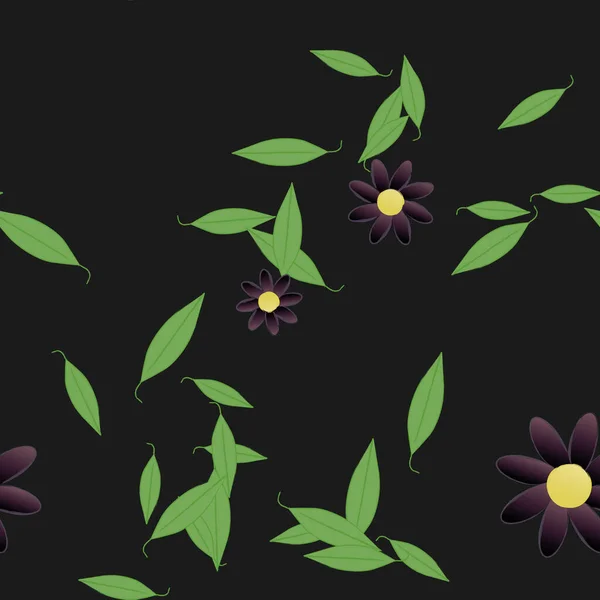 Composição Bonita Com Flores Coloridas Simples Folhas Verdes Fundo Ilustração — Vetor de Stock