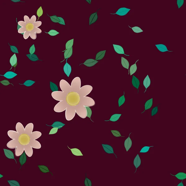 Modèle Vectoriel Avec Des Fleurs Colorées Simples Des Feuilles Vertes — Image vectorielle