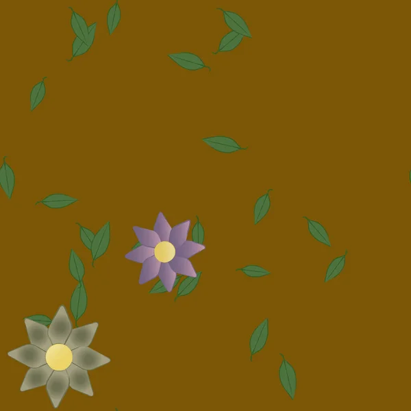 Modèle Vectoriel Avec Des Fleurs Colorées Simples Des Feuilles Vertes — Image vectorielle