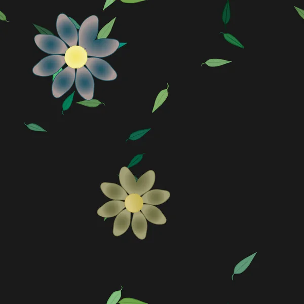 Plantilla Vector Con Flores Coloridas Simples Hojas Verdes — Archivo Imágenes Vectoriales