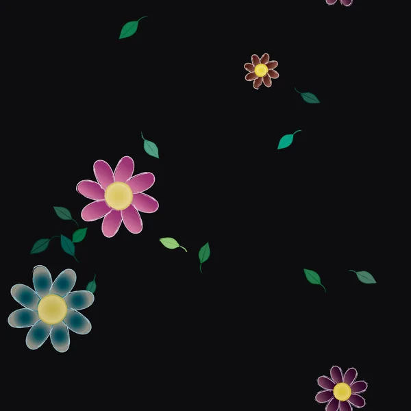 Hermosa Composición Con Flores Colores Simples Hojas Verdes Fondo Ilustración — Vector de stock