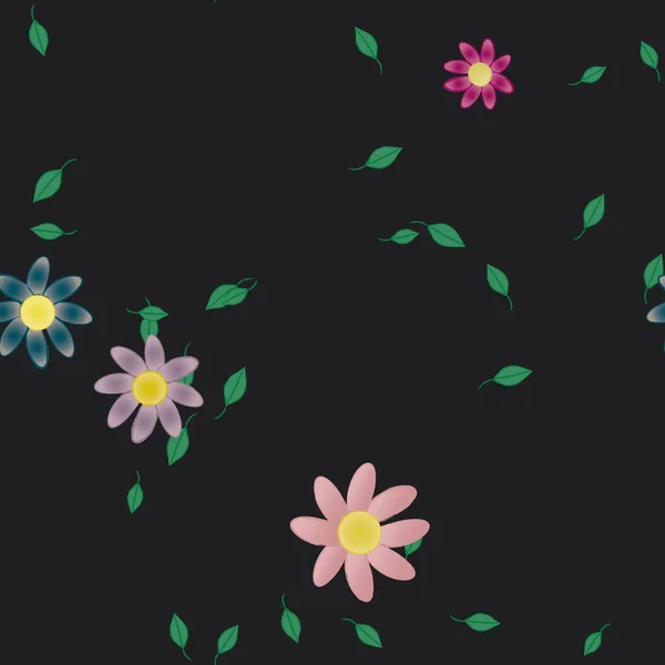 Design Sammansättning Med Enkla Blommor Och Gröna Blad Vektor Illustration — Stock vektor