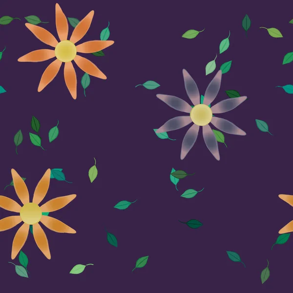 Кольорові Квіти Зелене Листя Фоні Векторні Ілюстрації — стоковий вектор