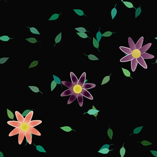 Flores Colores Hojas Verdes Fondo Ilustración Vectorial — Vector de stock