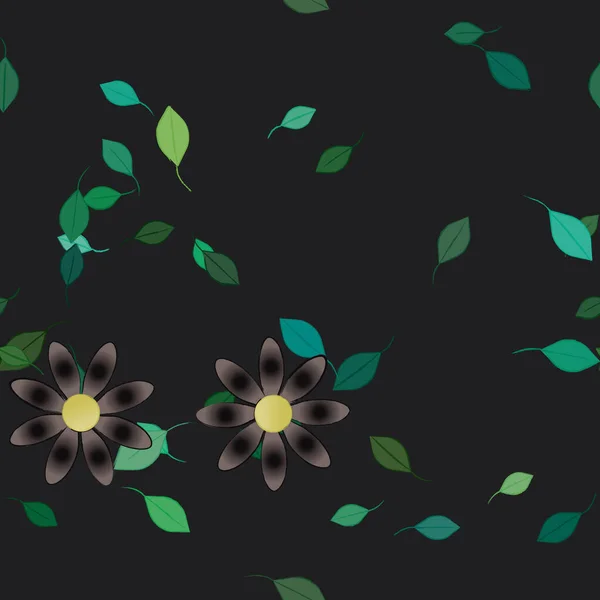 Composición Diseño Con Flores Simples Hojas Verdes Ilustración Vectorial — Archivo Imágenes Vectoriales