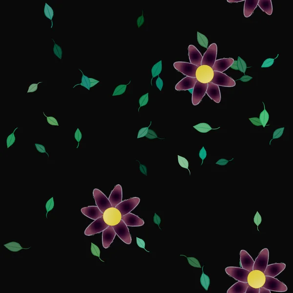 Modèle Vectoriel Avec Des Fleurs Colorées Simples Des Feuilles Vertes — Image vectorielle