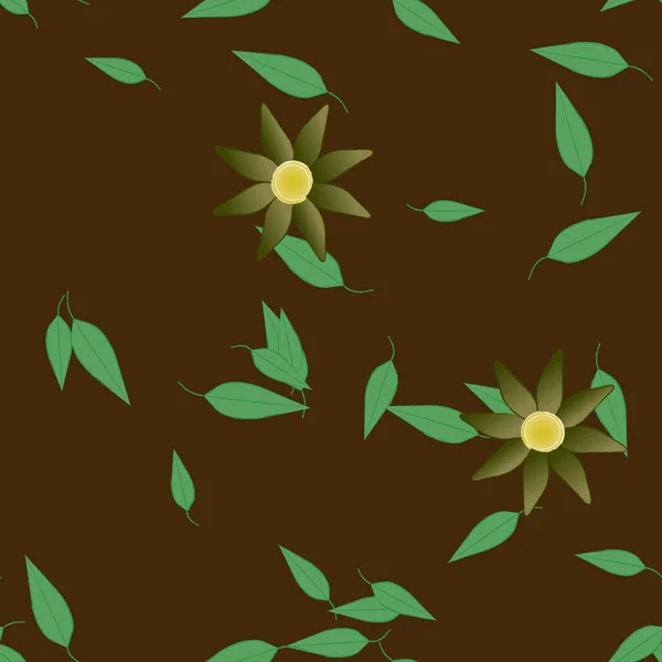 Composição Livre Com Flores Coloridas Simples Folhas Verdes Para Papel — Vetor de Stock