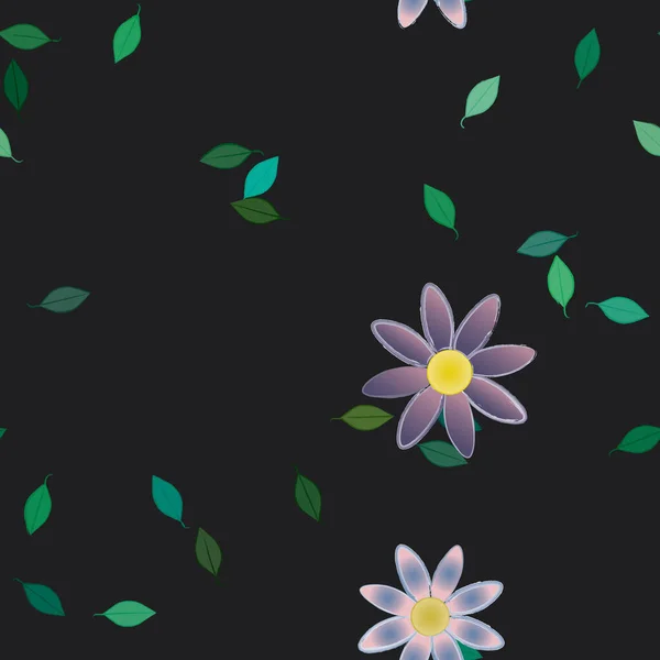 Flores Con Hojas Verdes Composición Libre Ilustración Vectorial — Vector de stock