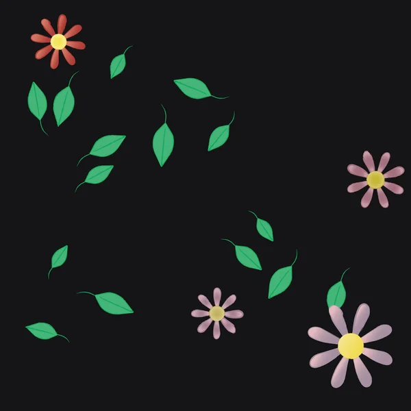 Flores Con Hojas Verdes Composición Libre Ilustración Vectorial — Vector de stock