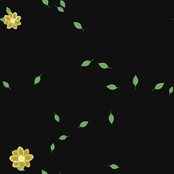 Vectorsjabloon Met Eenvoudige Kleurrijke Bloemen Groene Bladeren — Stockvector