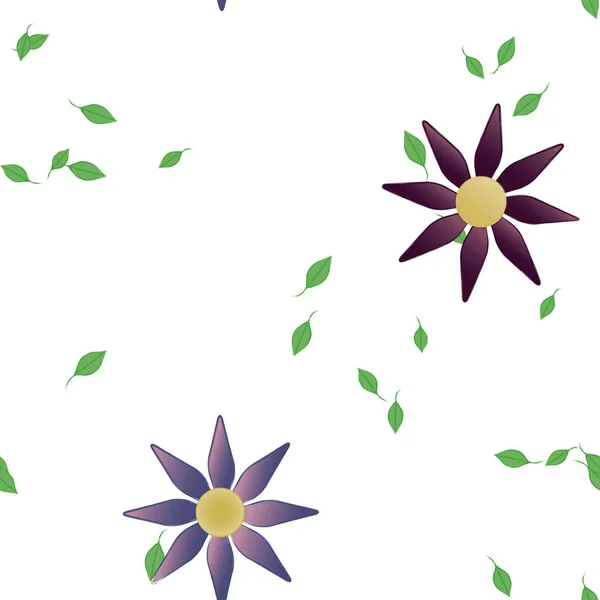 Fleurs Simples Avec Des Feuilles Vertes Composition Libre Illustration Vectorielle — Image vectorielle