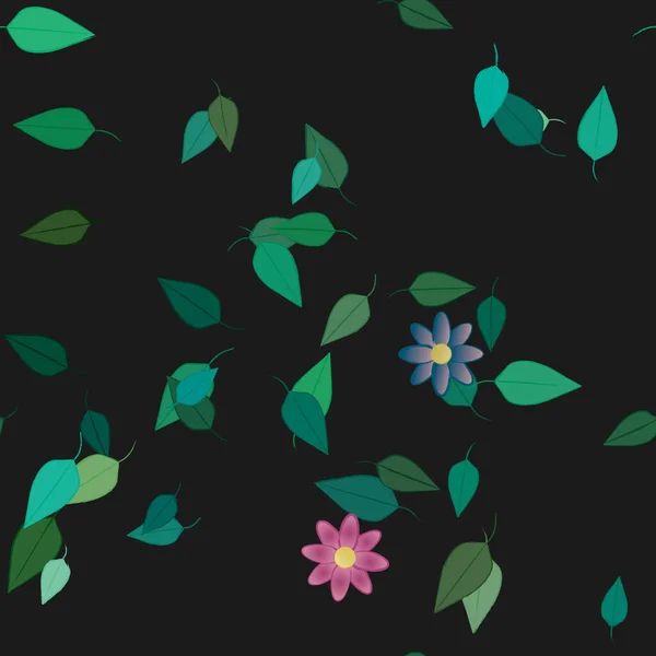 Flores Colores Hojas Verdes Fondo Ilustración Vectorial — Vector de stock