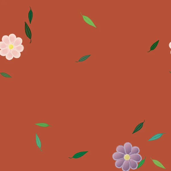 Composição Bonita Com Flores Coloridas Simples Folhas Verdes Fundo Ilustração — Vetor de Stock