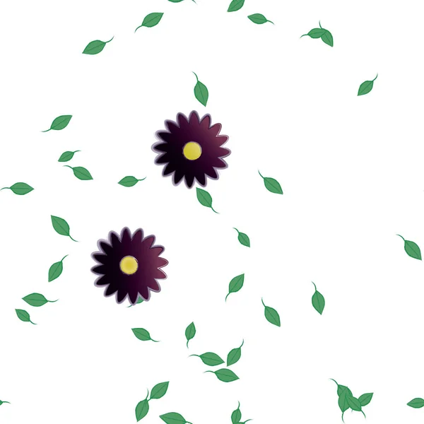 Plantilla Vector Con Flores Coloridas Simples Hojas Verdes — Vector de stock