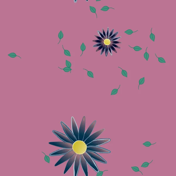 Composición Diseño Con Flores Simples Hojas Verdes Ilustración Vectorial — Archivo Imágenes Vectoriales