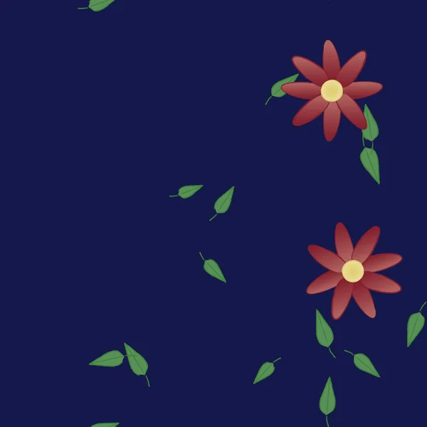 Composição Design Com Flores Simples Folhas Verdes Ilustração Vetorial — Vetor de Stock