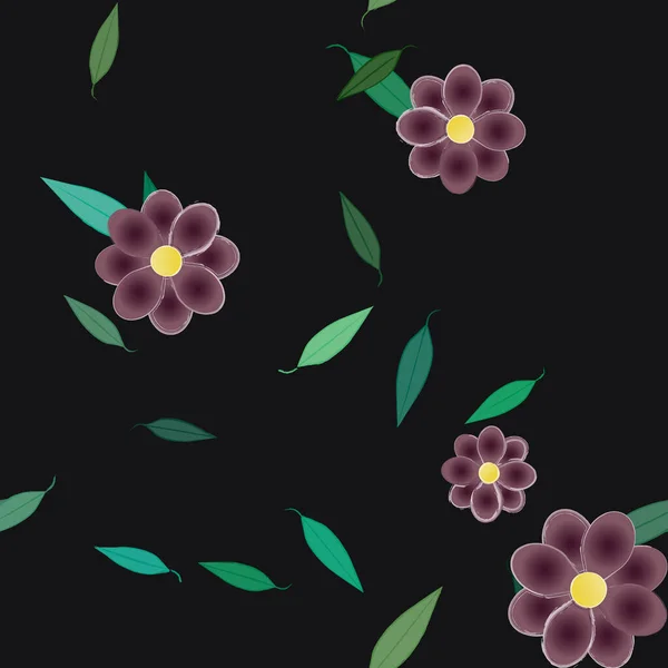 Modèle Vectoriel Avec Des Fleurs Colorées Simples Des Feuilles Vertes — Image vectorielle