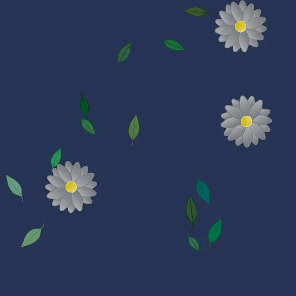 Composição Bonita Com Flores Coloridas Simples Folhas Verdes Fundo Ilustração — Vetor de Stock