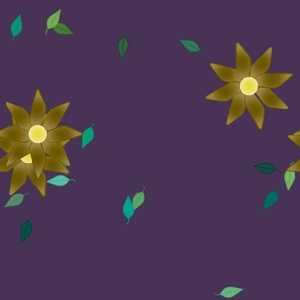 Modèle Vectoriel Avec Des Fleurs Colorées Simples Des Feuilles Vertes — Image vectorielle