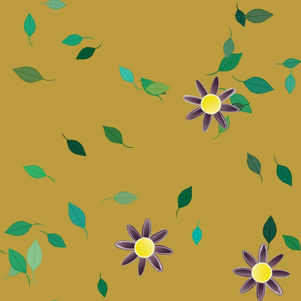 Flores Simples Con Hojas Verdes Composición Libre Ilustración Vectorial — Vector de stock