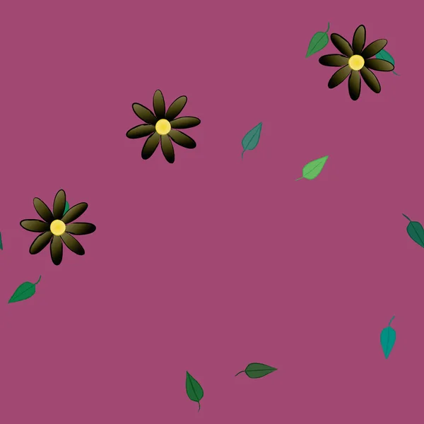 Modèle Vectoriel Avec Des Fleurs Colorées Simples Des Feuilles Vertes — Image vectorielle