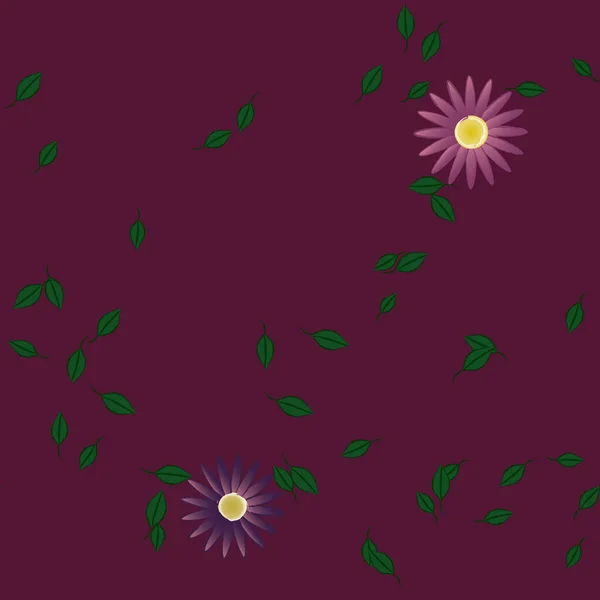 Mooie Compositie Met Eenvoudige Gekleurde Bloemen Groene Bladeren Achtergrond Vector — Stockvector