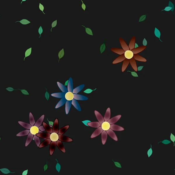 Flores Colores Hojas Verdes Fondo Ilustración Vectorial — Vector de stock