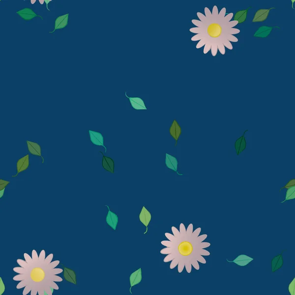 Mooie Compositie Met Eenvoudige Gekleurde Bloemen Groene Bladeren Achtergrond Vector — Stockvector